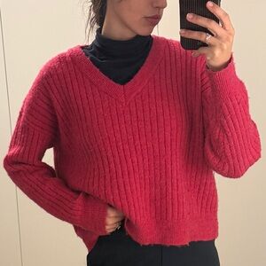 Lucky Brand Vibrant Pink V-Neck Sweater